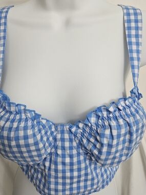 NWOT Colsie Blue and White Gingham Crop Top / Bralette, Sz M